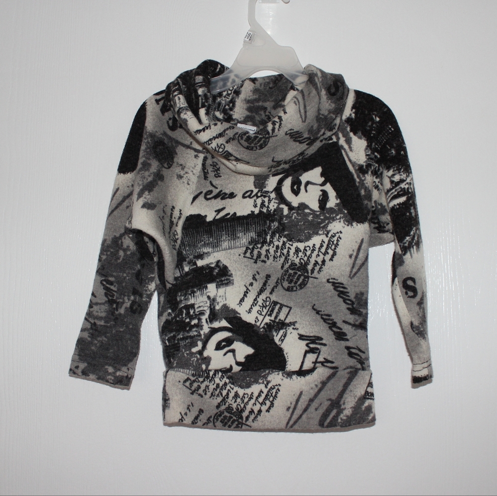 Buba Girls Size 8 year Knit 3/4 sleeve Fashion print Sweater Tunic Top Cowl neck